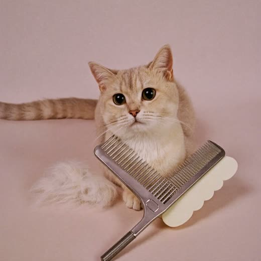 A grooming comb and slicker brush laid out on a plain pastel background